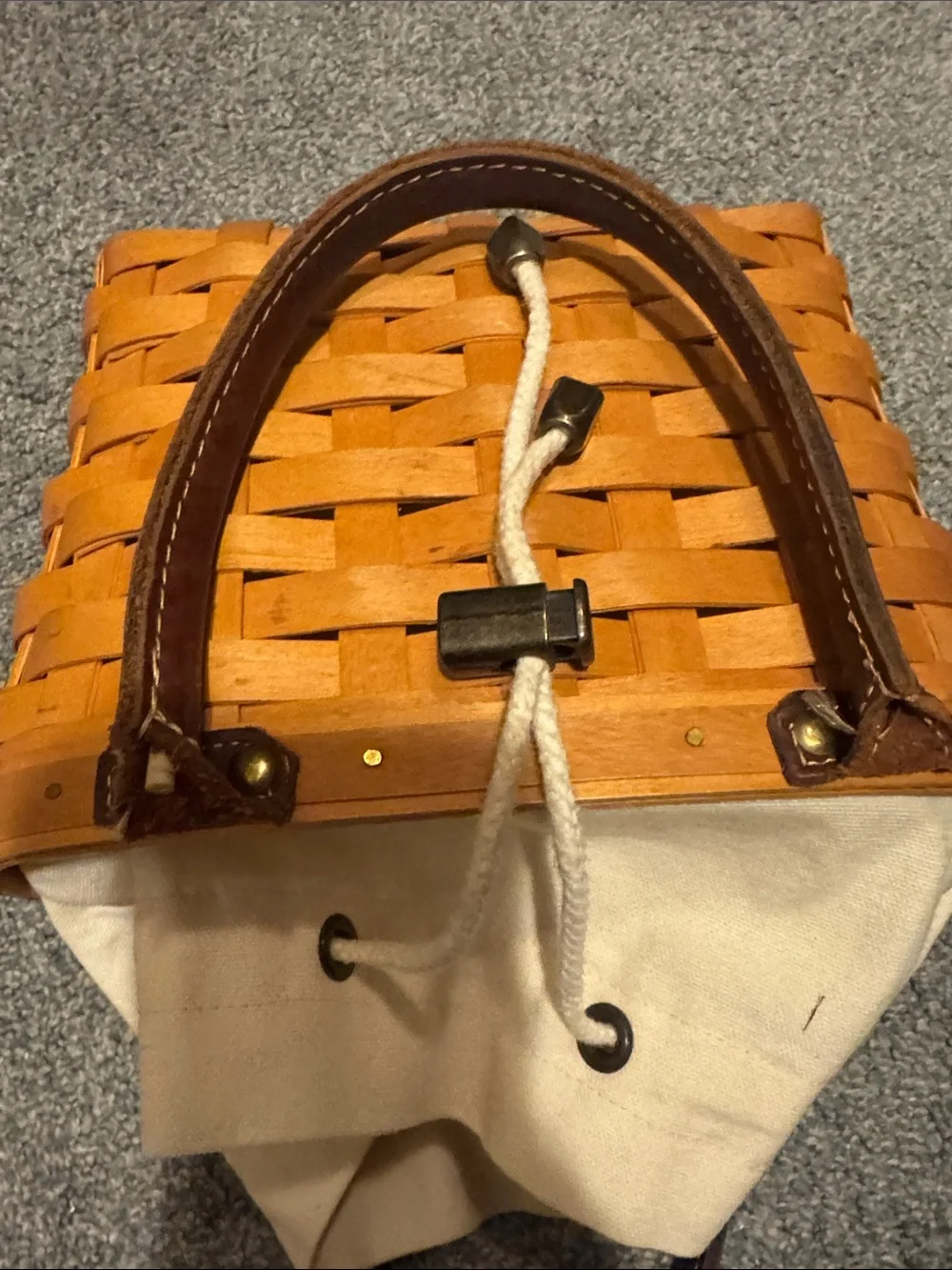 Longaberger Honey-Tone Woven Tote with Brown Leather Handles